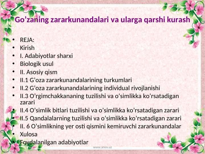 Go’zaning zararkunandalari va ularga qarshi kurash