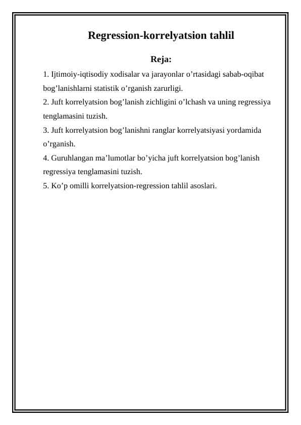 Regression-korrelyatsion tahlil
