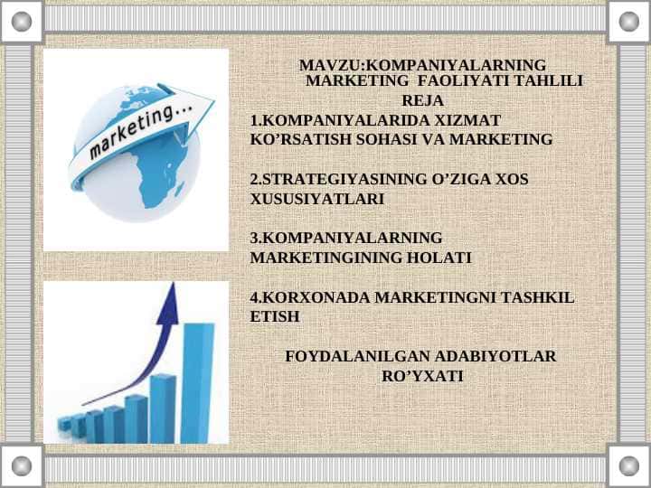 KOMPANIYALARNING MARKETING FAOLIYATI TAHLILI
