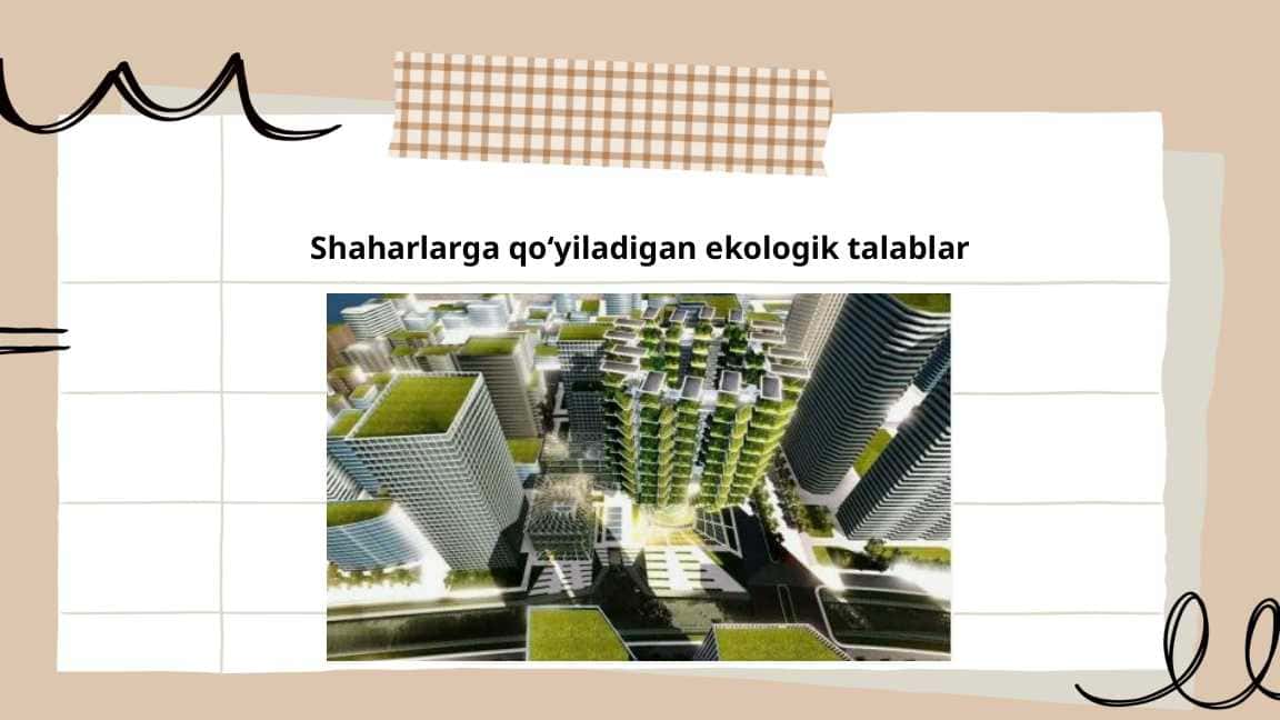 Shaharlarga qoʻyiladigan ekologik talablar