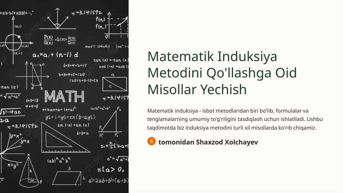 Matematik Induksiya Metodini Qo'llashga Oid Misollar Yechish