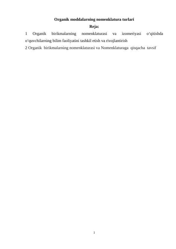 Organik moddalarning nomenklatura turlari
