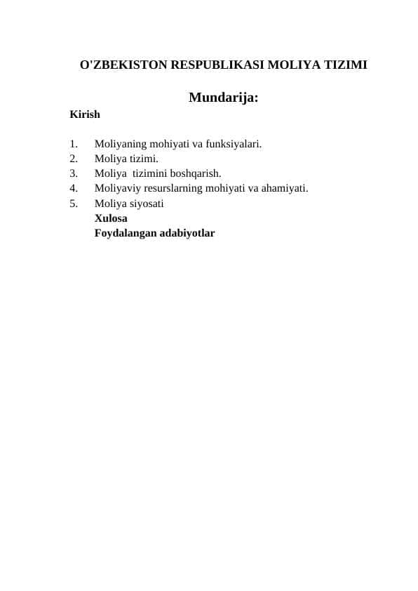 o'zbekiston respublikasi moliya tizimi