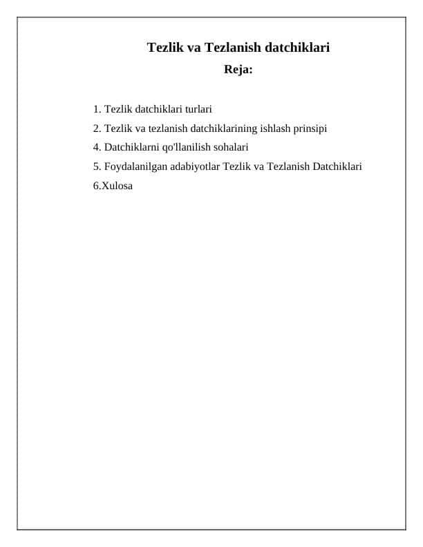 Tezlik va Tezlanish datchiklari