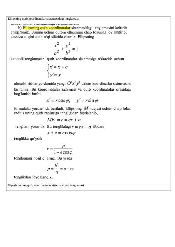 CHIZIQLI ALGEBRA VA ANALITIK GEOMETRIYA fanidan bazi nazariy yakuniy savollarga javoblar