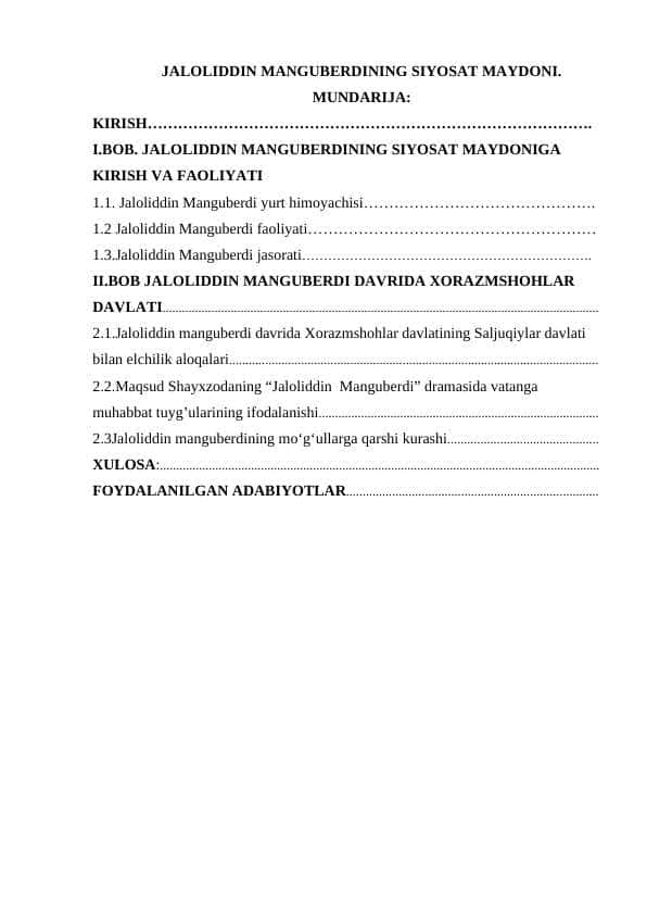 JALOLIDDIN MANGUBERDINING SIYOSAT MAYDONI.