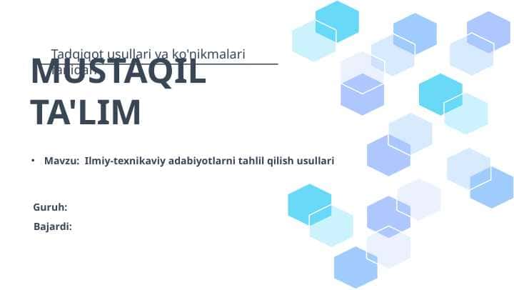 Ilmiy-texnikaviy adabiyotlarni tahlil qilish usullari