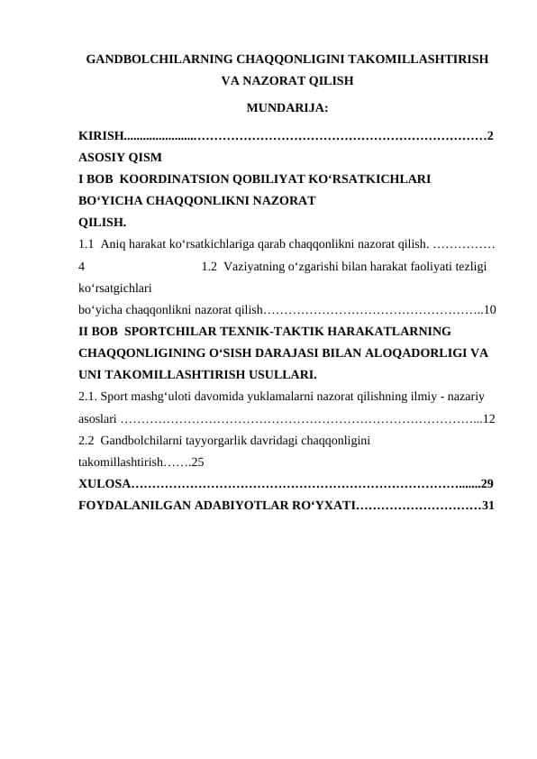 GANDBOLCHILARNING CHAQQONLIGINI TAKOMILLASHTIRISH VA NAZORAT QILISH