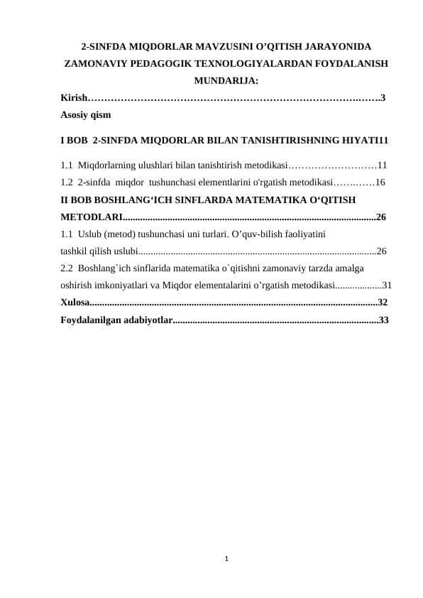 2-SINFDA MIQDORLAR MAVZUSINI O’QITISH JARAYONIDA ZAMONAVIY PEDAGOGIK TEXNOLOGIYALARDAN FOYDALANISH