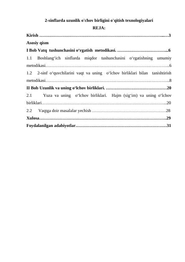 2-sinflarda uzunlik o'chov birligini o'qitish texnologiyalari