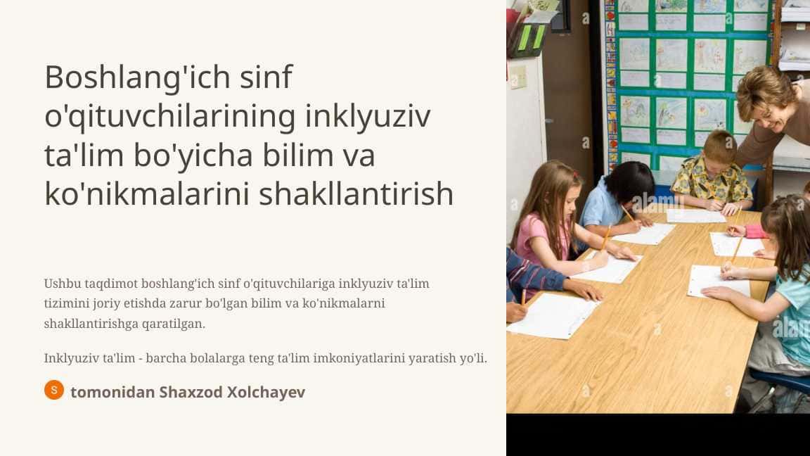 Boshlang'ich sinf o'qituvchilarining inklyuziv ta'lim bo'yicha bilim va ko'nikmalarini shakllantirish
