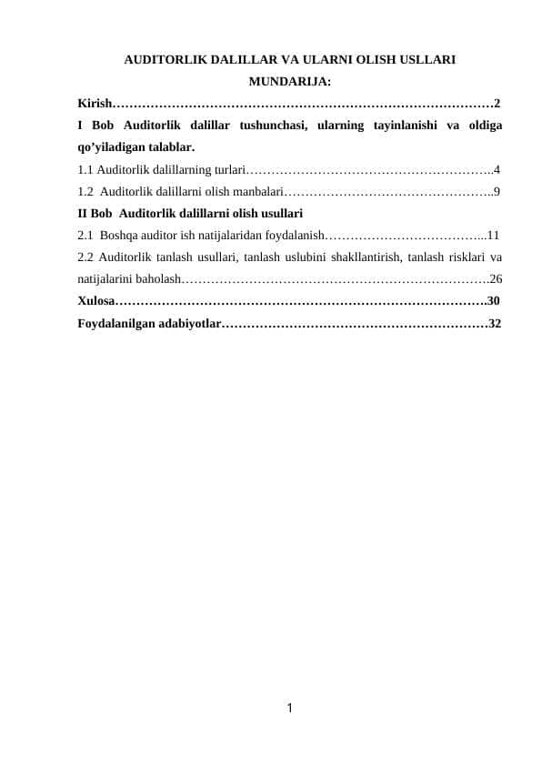 AUDITORLIK DALILLAR VA ULARNI OLISH USLLARI