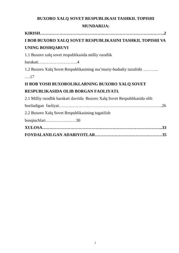 BUXORO XALQ SOVET RESPUBLIKASI TASHKIL TOPISHI