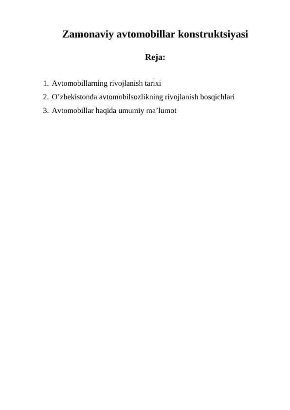 Zamonaviy avtomobillar konstruktsiyasi