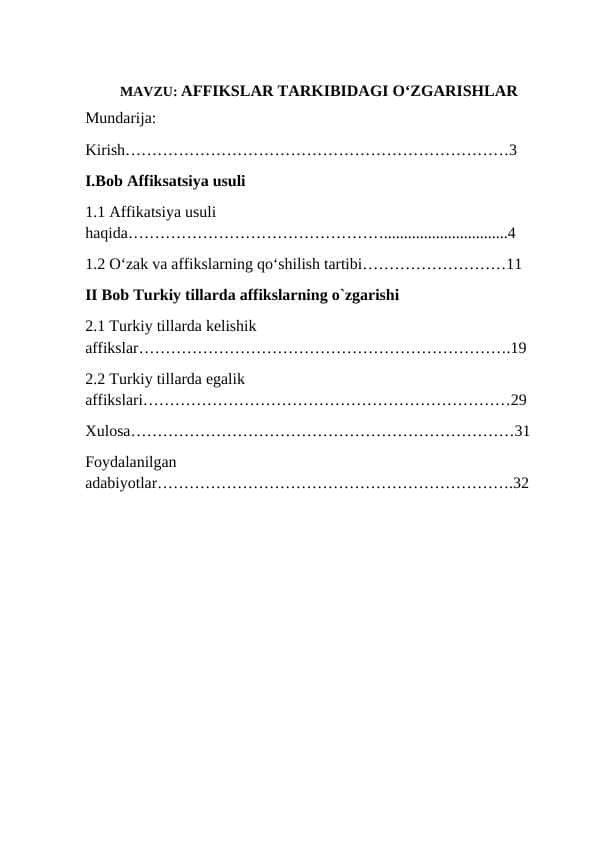 AFFIKSLAR TARKIBIDAGI O‘ZGARISHLAR