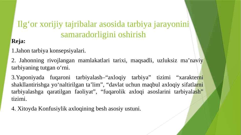 lg‘or xorijiy tajribalar asosida tarbiya jarayonini samaradorligini oshirish