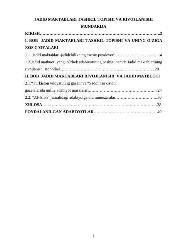 JADID MAKTABLARI TASHKIL TOPISHI VA RIVOJLANISHI