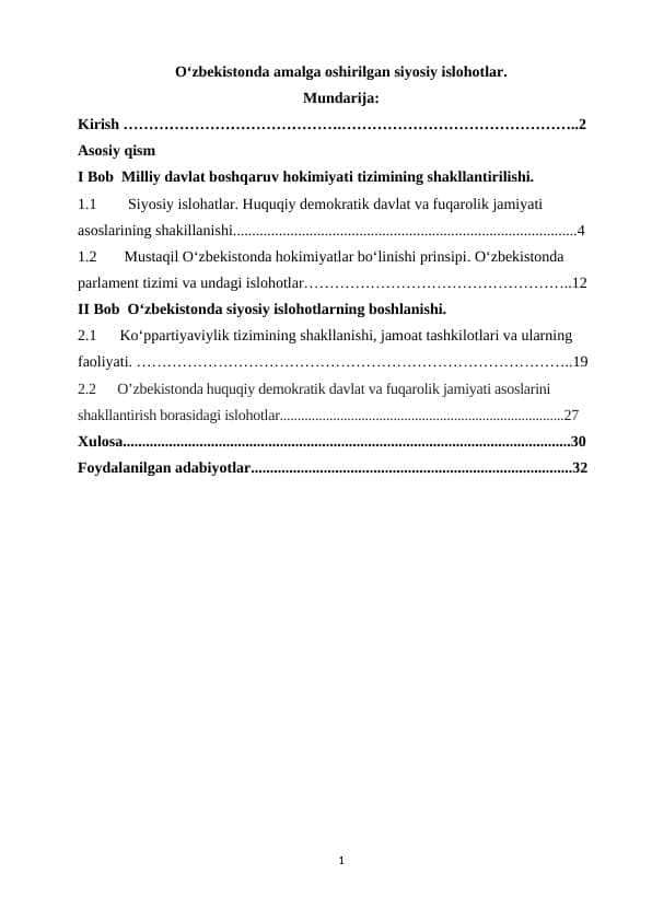O‘zbekistonda amalga oshirilgan siyosiy islohotlar