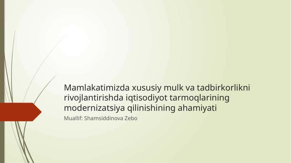 Mamlakatimizda xususiy mulk va tadbirkorlikni rivojlantirishda iqtisodiyot tarmoqlarining modernizatsiya qilinishining ahamiyati