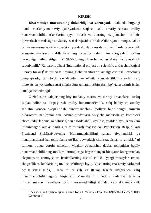 MAKTAB O‘QUVCHILARINING MILLIY HUNARMANDCHILIKKA OID IJODKORLIK FAOLIYATINI LOYIHALASHTIRISH TEXNOLOGIYASI
