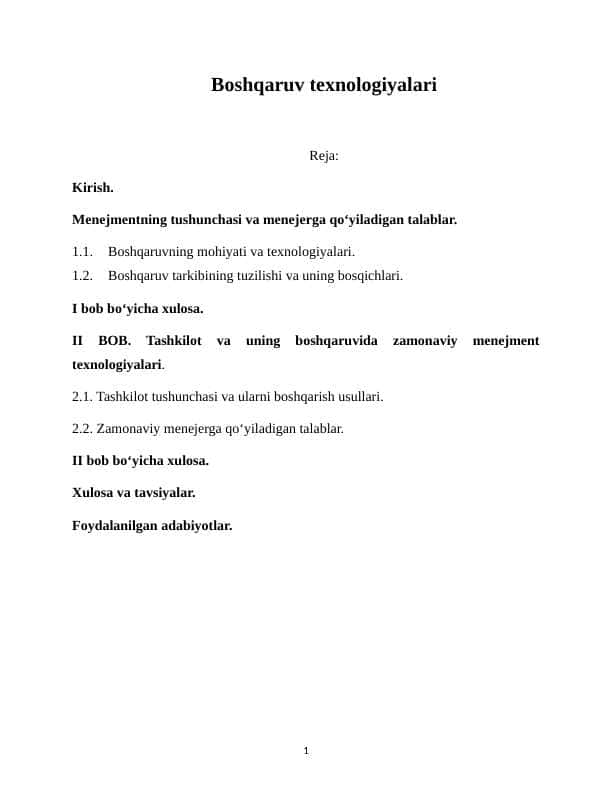 Boshqaruv texnologiyalari kurs ishi