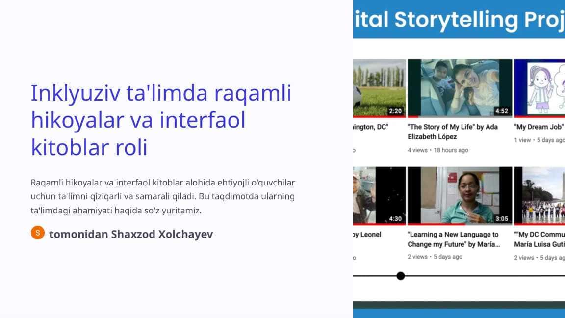 Inklyuziv ta'limda raqamli hikoyalar va interfaol kitoblar roli