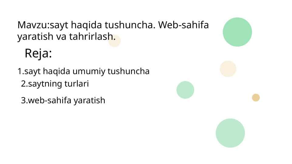sayt haqida tushuncha. Web-sahifa yaratish va tahrirlash.