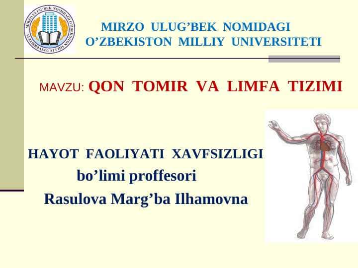 MAVZU: QON TOMIR VA LIMFA TIZIMI slayd