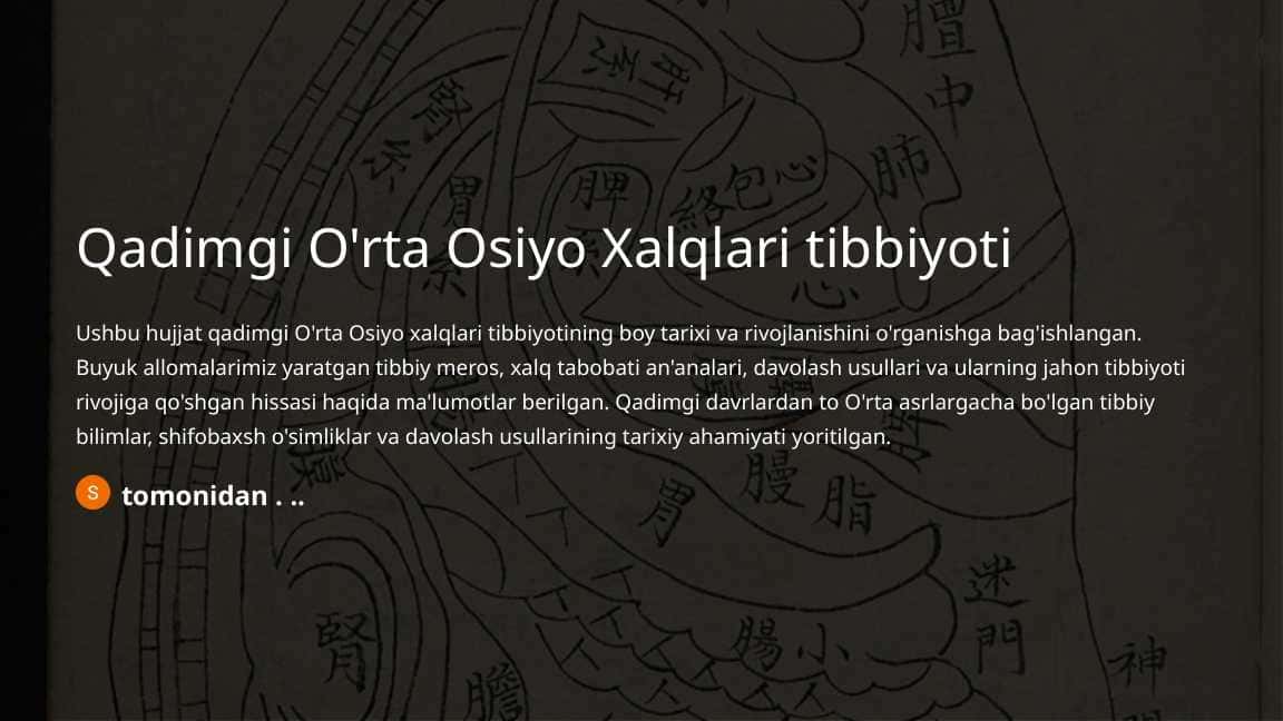 Qadimgi O'rta Osiyo Xalqlari tibbiyoti