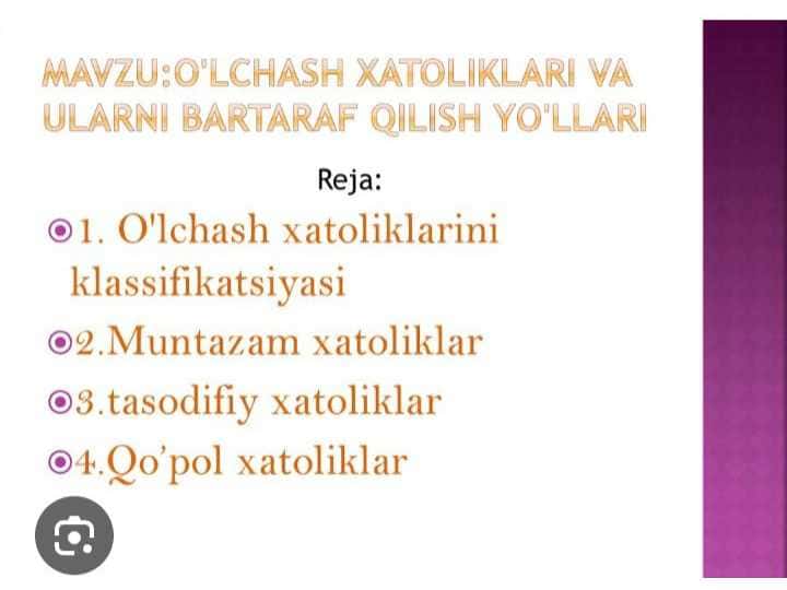 O`lchash hatoliklari va ularni bartaraf qilish yo`llari