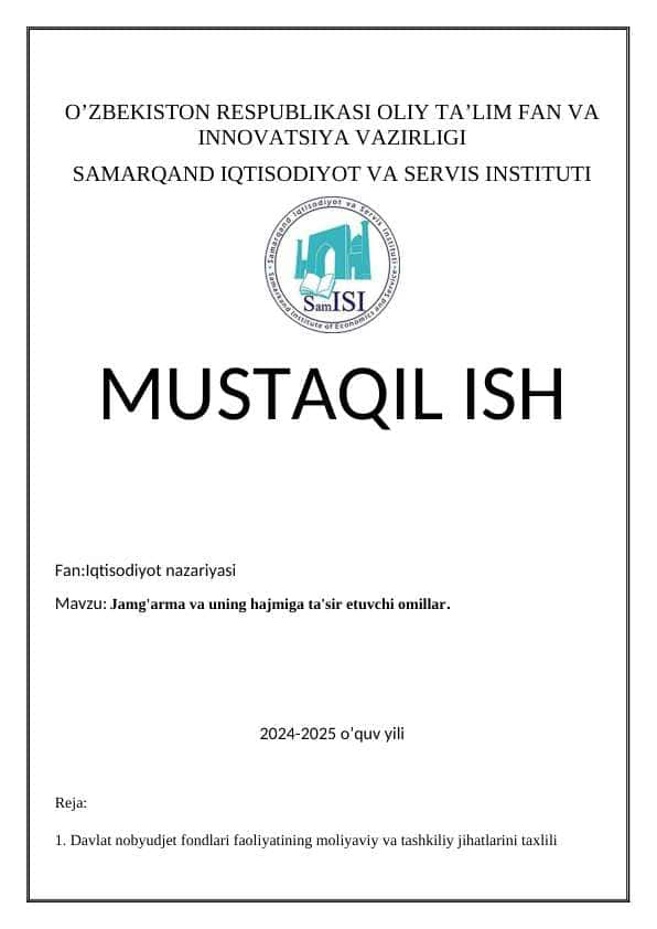 Jamg'arma va uning hajmiga ta'sir etuvchi omillar.