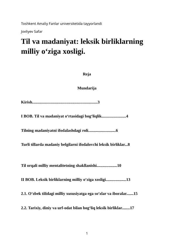 Leksik birliklarning madaniy genetikasi