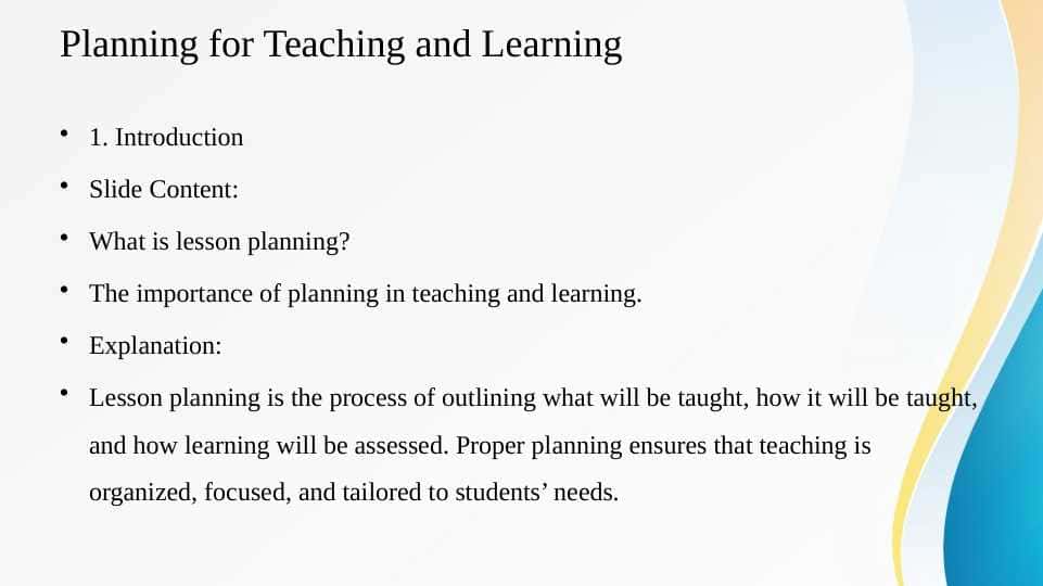 Planning for Teaching and Learning