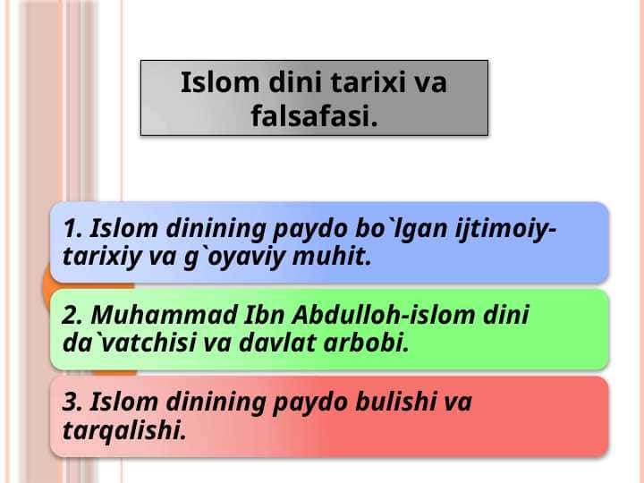 Islom dini tarixi va falsafasi.