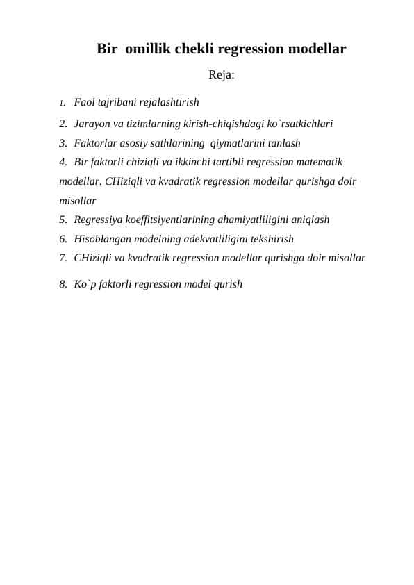 Bir omillik chekli regression modellar