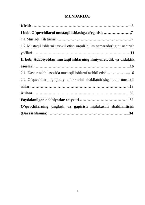 O’quvchilarning mustaqil ijodiy ishlarini tashkil etish
