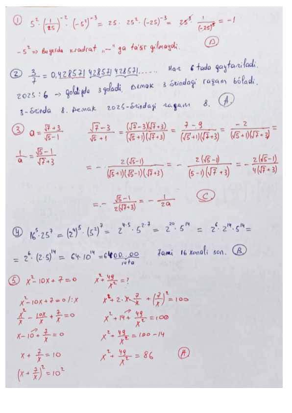 Hosilagacha mavzulardan 30 talik test yechimlari