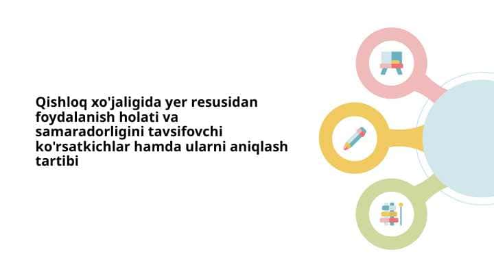Qishloq xo'jaligida yer resusidan foydalanish holati va samaradorligini tavsifovchi ko'rsatkichlar hamda ularni aniqlash tartibi