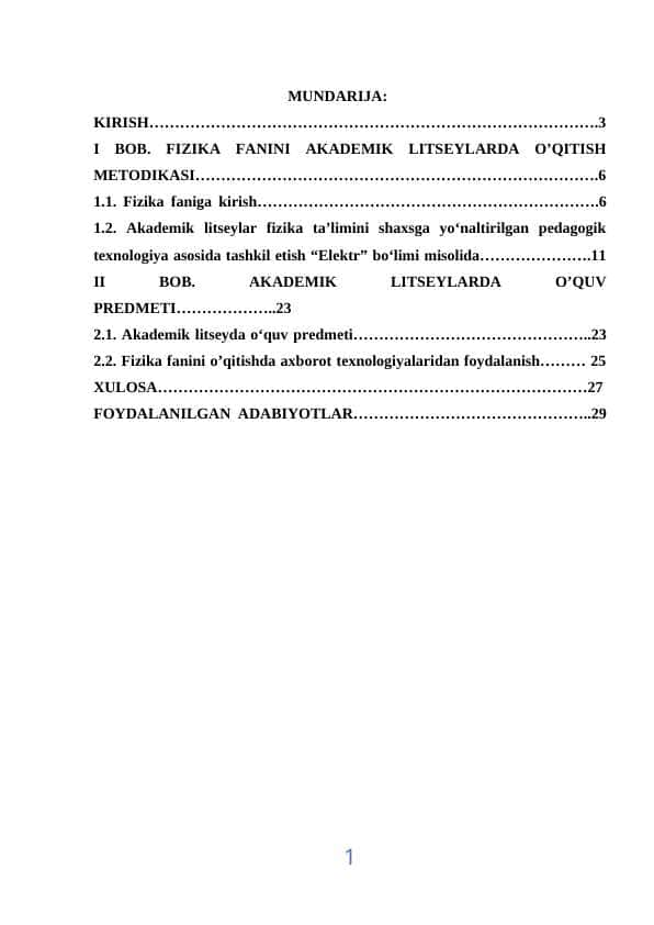 “ELEKTR” BO’LIMIGA DOIR MASALALAR