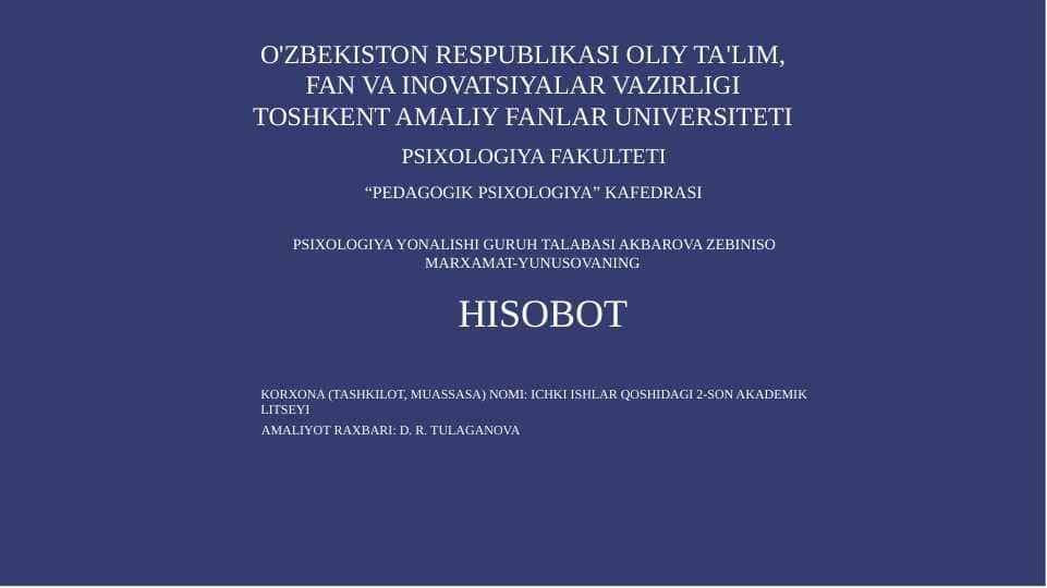 Amaliyot Hisoboti psixologiya