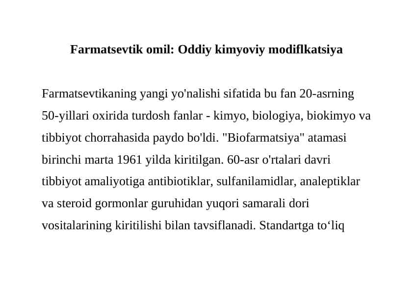 Farmatsevtik omil Oddiy kimyoviy modiflkatsiya