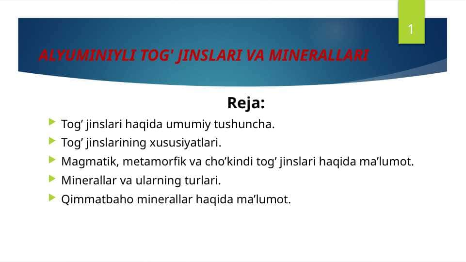 ALYUMINIYLI TOG' JINSLARI VA MINERALLARI