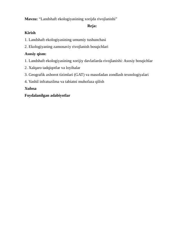 Landshaft ekologiyasining xorijda rivojlanishi