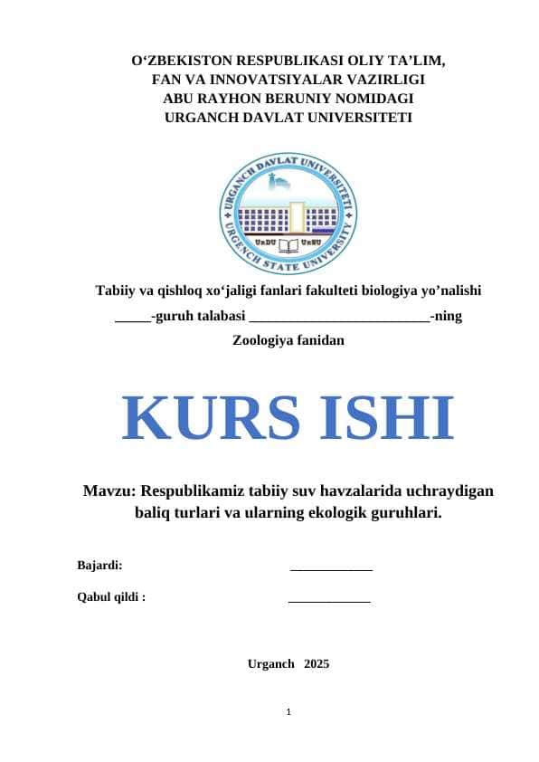 Respublikamiz tabiiy suv havzalarida uchraydigan baliq turlari va ularning ekologik guruhlari.