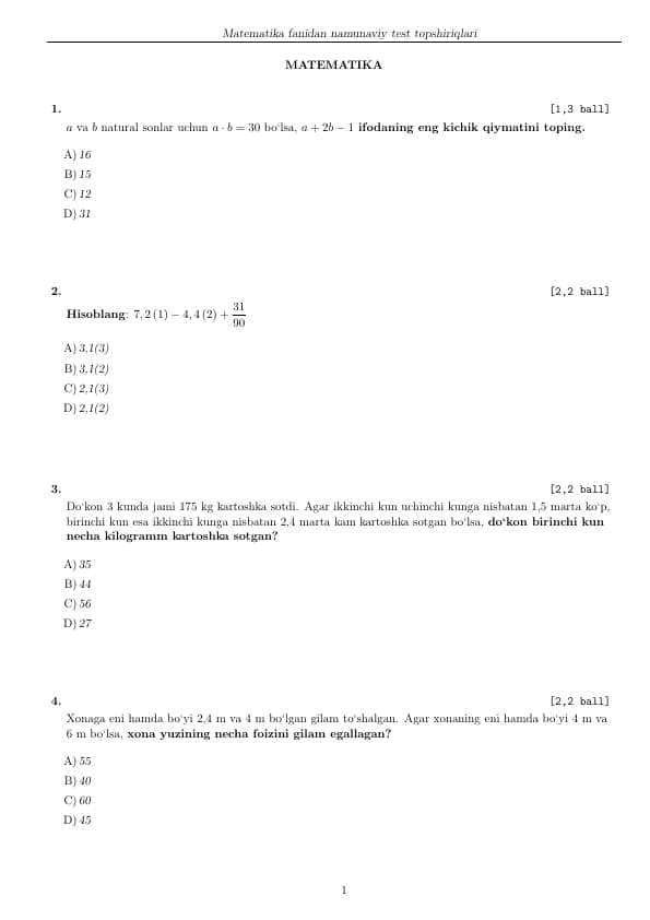 Matematika test