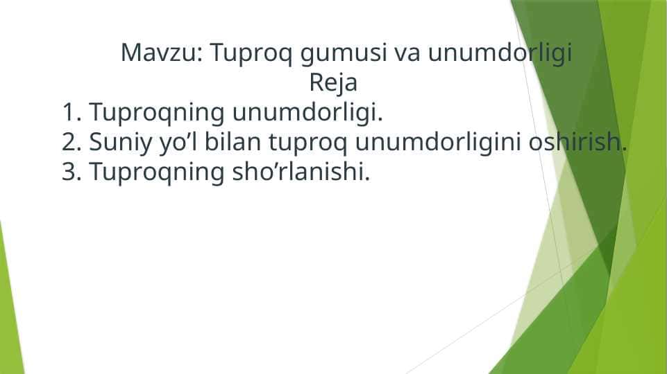 Tuproq unumdorligi haqida malumot va uni aniqlash