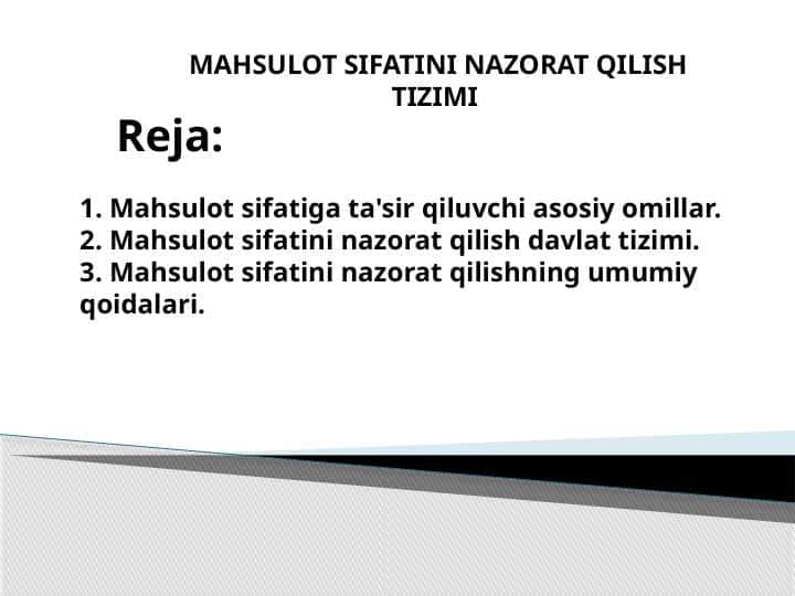 MAHSULOT SIFATINI NAZORAT QILISH TIZIMI