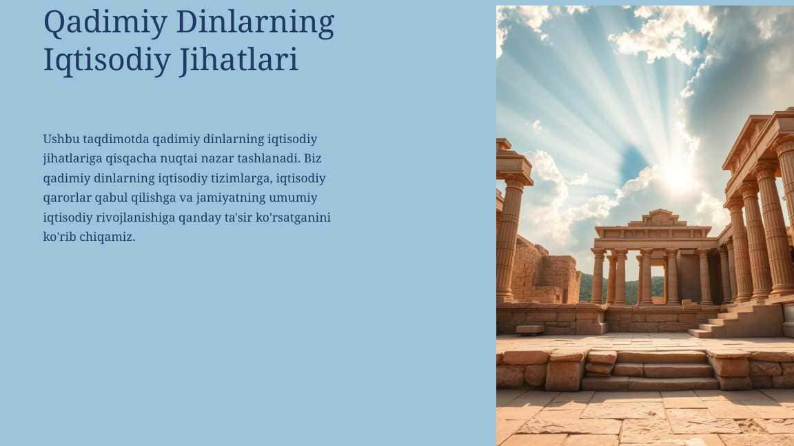 Qadimiy Dinlarning Iqtisodiy Jihatlari