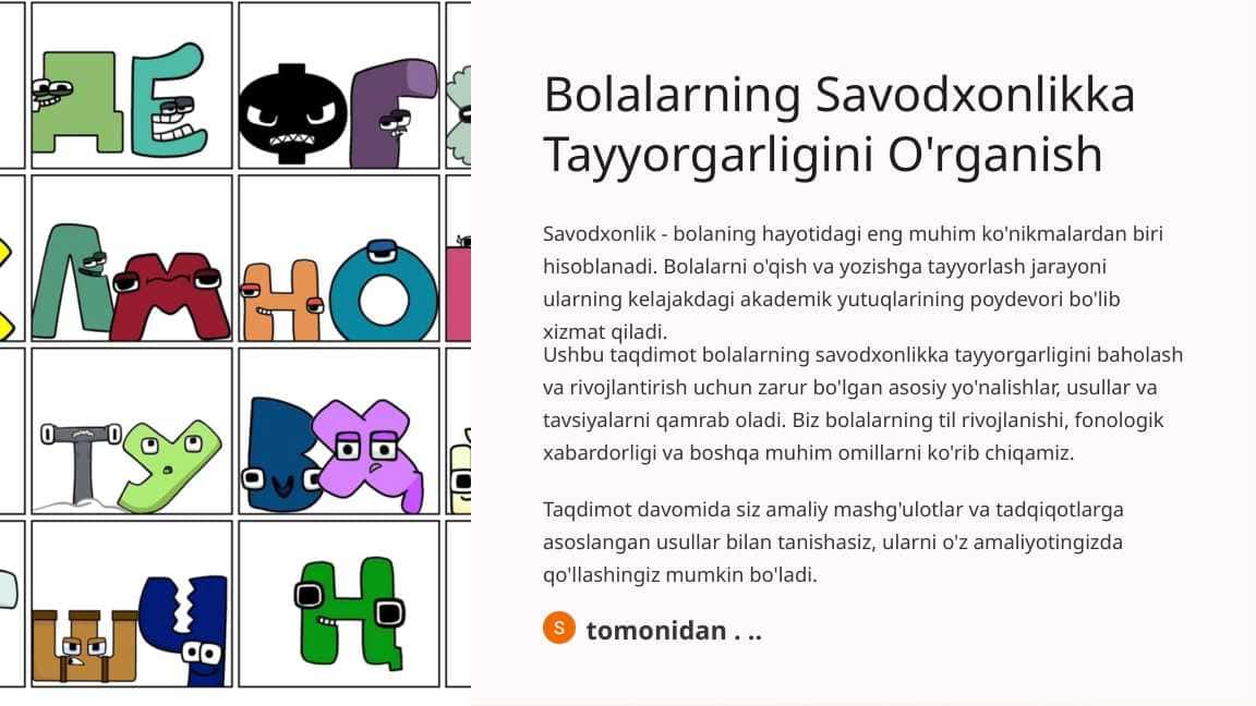 Bolalarning Savodxonlikka Tayyorgarligini O'rganish