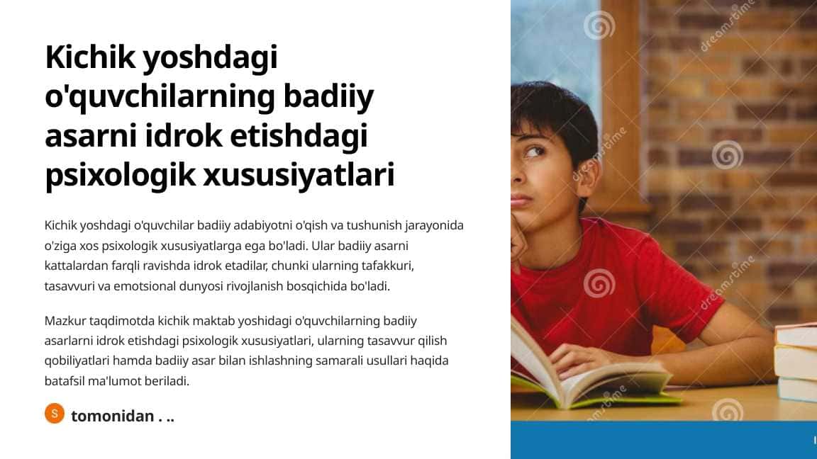 Kichik yoshdagi o'quvchilarning badiiy asarni idrok etishdagi psixologik xususiyatlari